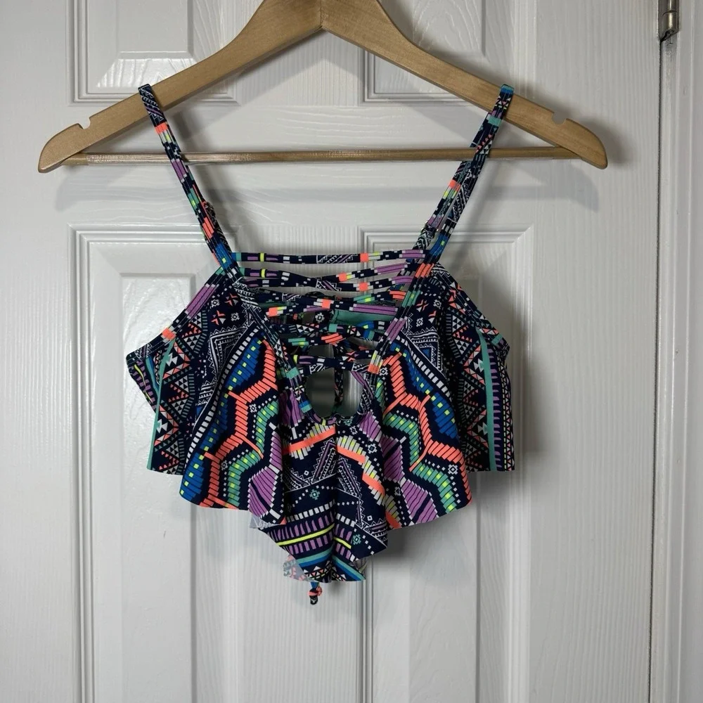 NWT Arizona Jean Co Swimwear Womens Top Tribal Pattern Size Medium Slits On Back